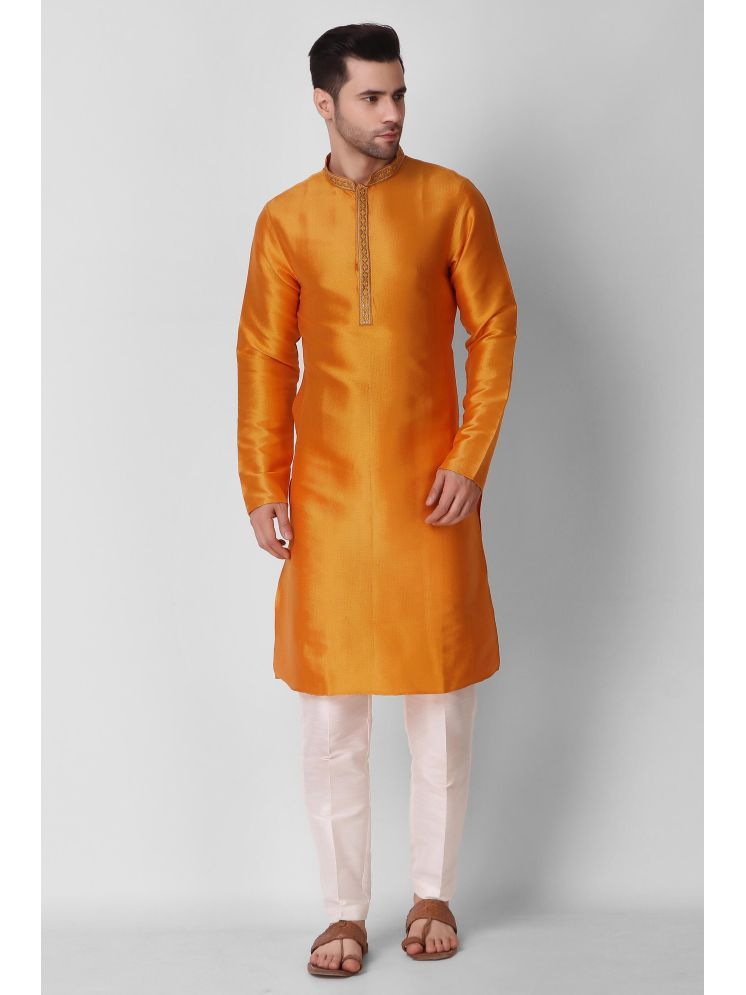     			koshin Yellow Silk Men's Regular Kurta ( Pack of 1 )