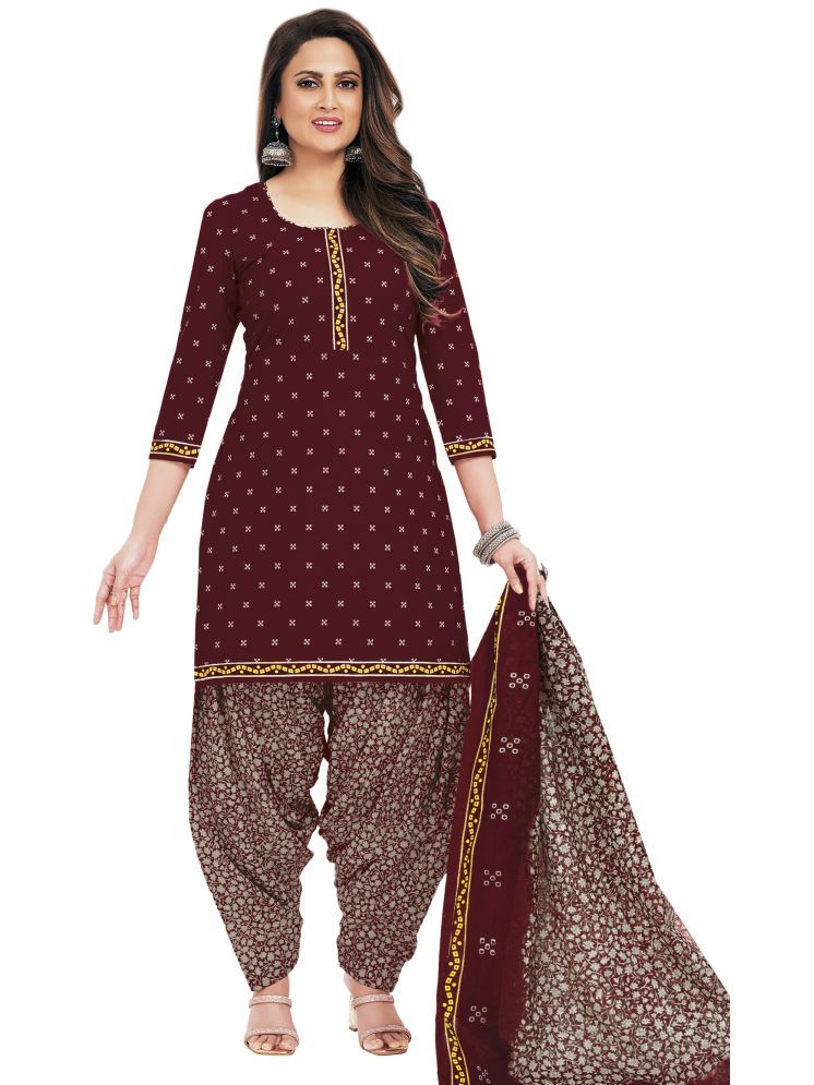     			shree jeenmata collection Unstitched Cotton Printed Dress Material - Maroon ( Pack of 1 )