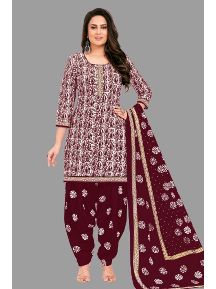     			shree jeenmata collection Unstitched Cotton Printed Dress Material - Maroon ( Pack of 1 )