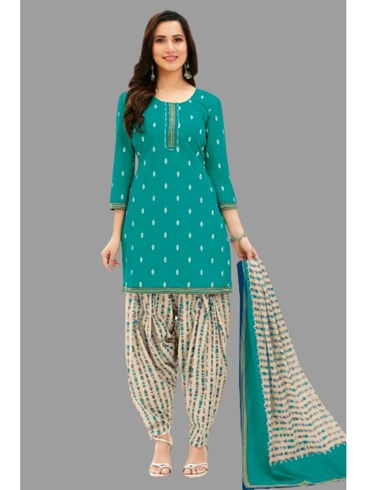     			shree jeenmata collection Unstitched Cotton Printed Dress Material - Green ( Pack of 1 )