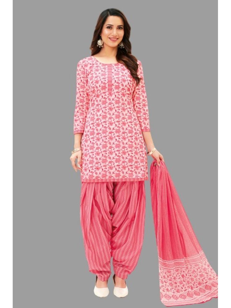     			shree jeenmata collection Unstitched Cotton Printed Dress Material - Pink ( Pack of 1 )