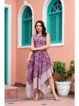 Frionkandy Cotton Printed Ankle Length Women's Asymmetric Dress - Mauve ( Pack of 1 )