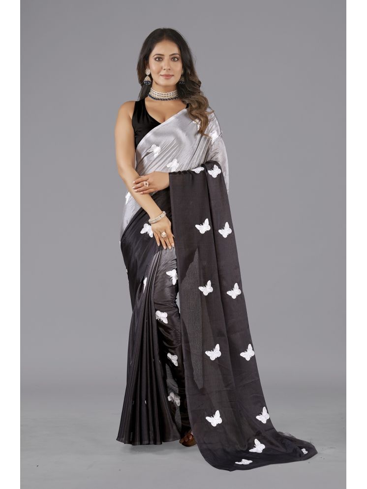     			A TO Z CART Chiffon Embroidered Saree With Blouse Piece - Black ( Pack of 1 )