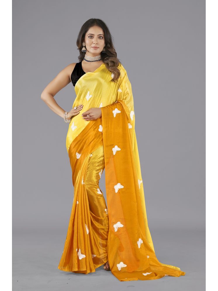     			Aika Chiffon Embroidered Saree With Blouse Piece - Yellow ( Pack of 1 )