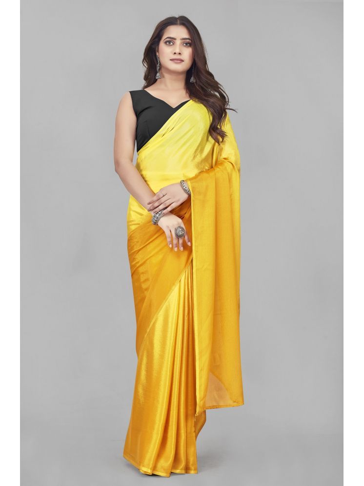     			Aika Chiffon Solid Saree With Blouse Piece - Yellow ( Pack of 1 )