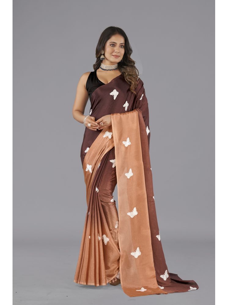     			Apnisha Chiffon Embroidered Saree With Blouse Piece - Brown ( Pack of 1 )