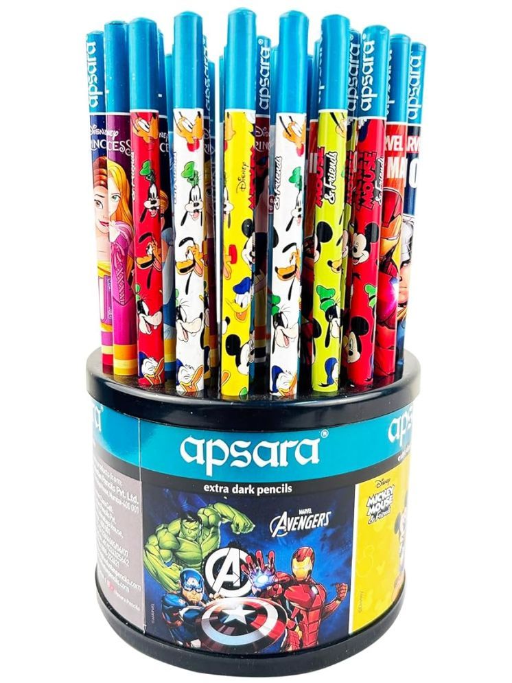     			Apsara Disney & Marvel Assorted, Round Rotating Dispenser, Premium Pencils, Mickey Mouse, Princess, Frozen 2, Avengers, Super Fun Pencils for Kids, Extra Dark Pencils (Pack of 50)