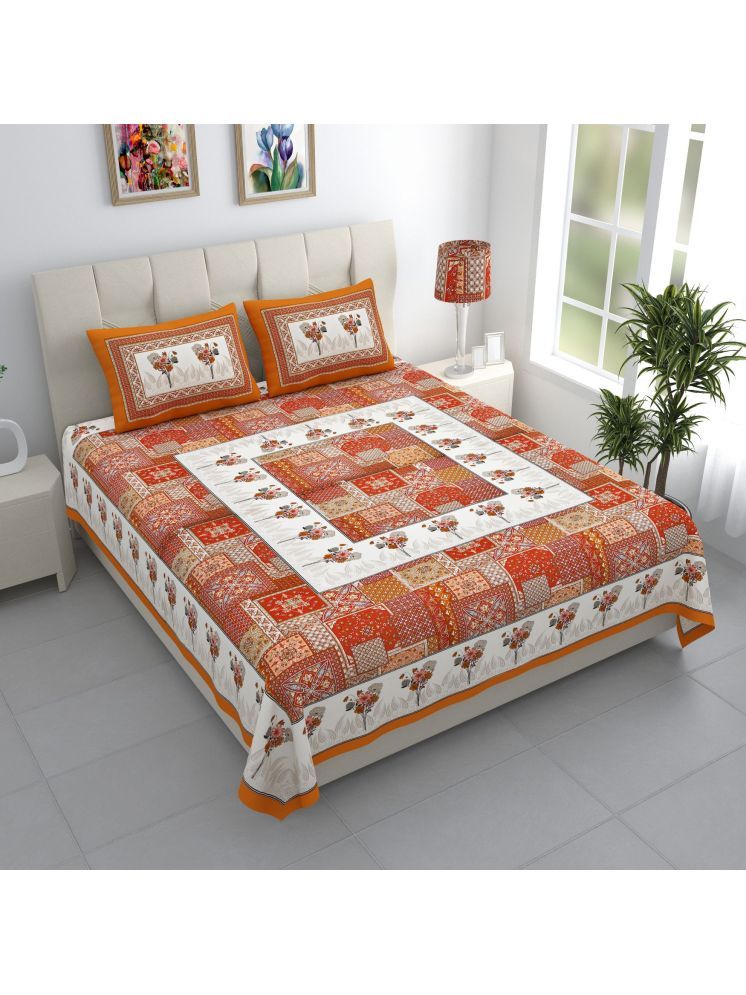     			Bombay Spreads Cotton Ethnic 1 Double with 2 Pillow Covers - Orange