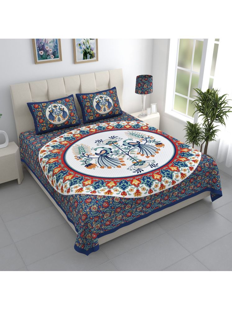     			Bombay Spreads Cotton Ethnic 1 Double with 2 Pillow Covers - Blue