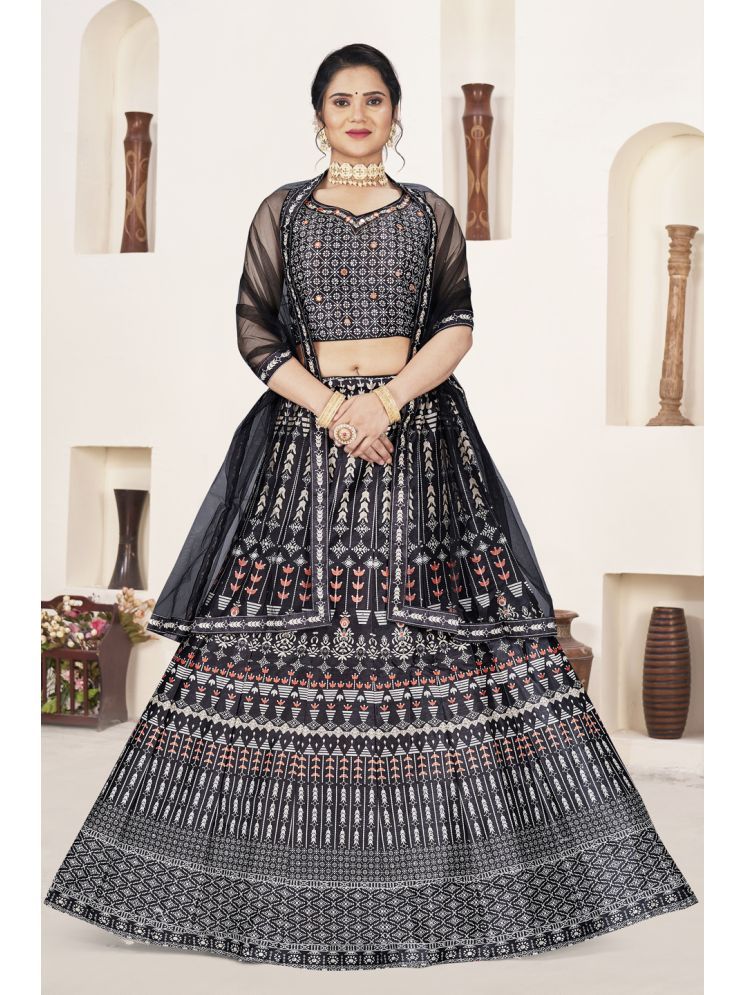     			ETHNIC TREE Black Silk A-line Stitched Lehenga Single