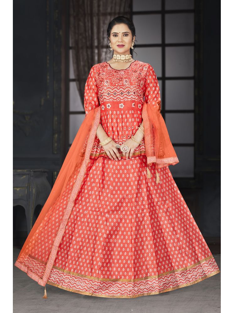     			ETHNIC TREE Orange Silk A-line Stitched Lehenga Single