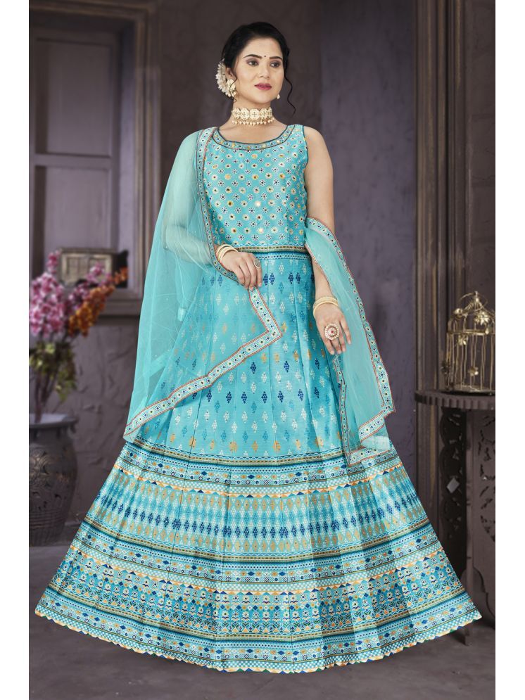     			ETHNICTREE Blue Flared Silk Women's Stitched Ethnic Gown ( Pack of 1 )