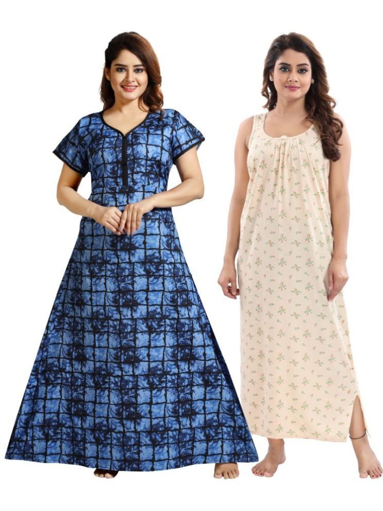     			INNER BEATS Multicolor Cotton Blend Women's Nightwear Nighty & Night Gowns ( Pack of 2 )