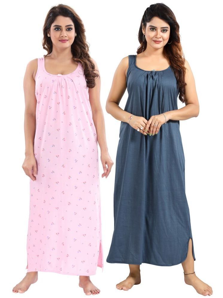     			INNER BEATS Multicolor Cotton Blend Women's Nightwear Nighty & Night Gowns ( Pack of 2 )