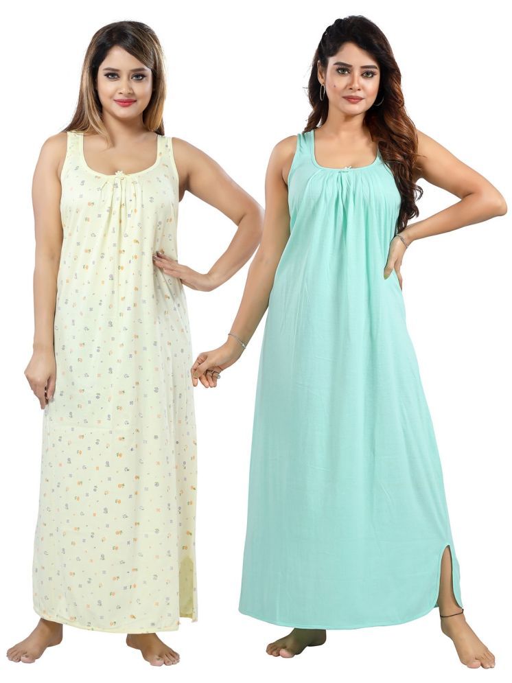     			INNER BEATS Multicolor Cotton Blend Women's Nightwear Night Dress ( Pack of 2 )