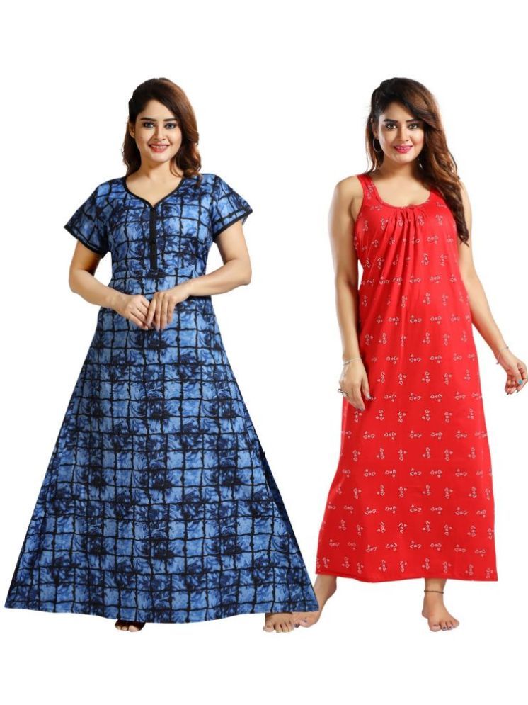     			INNER BEATS Multicolor Cotton Blend Women's Nightwear Nighty & Night Gowns ( Pack of 2 )