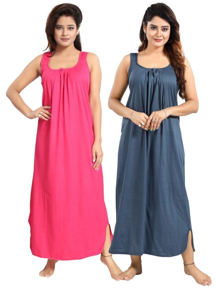     			INNER BEATS Multicolor Cotton Blend Women's Nightwear Nighty & Night Gowns ( Pack of 2 )