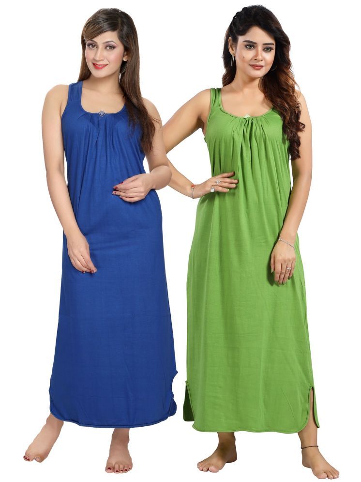     			INNER BEATS Multicolor Cotton Blend Women's Nightwear Night Dress ( Pack of 2 )