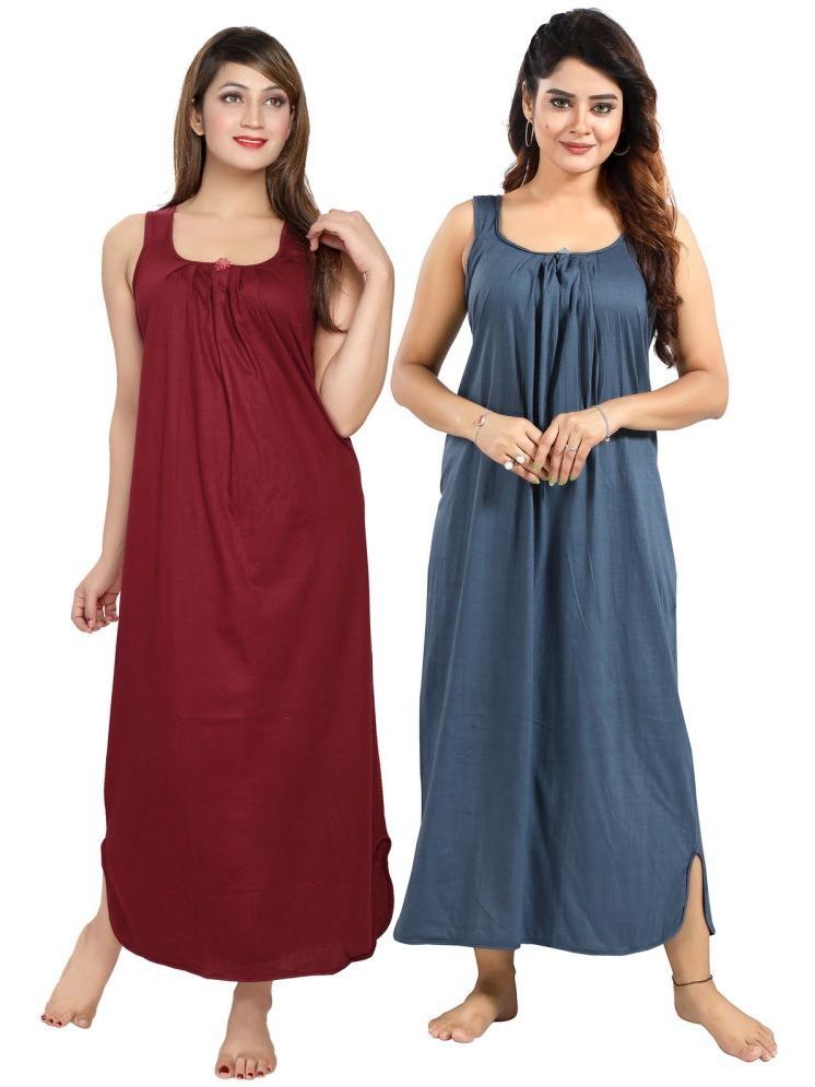     			INNER BEATS Multicolor Cotton Blend Women's Nightwear Nighty & Night Gowns ( Pack of 2 )