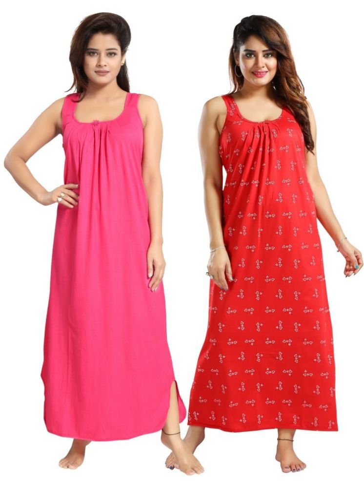     			INNER BEATS Multicolor Cotton Blend Women's Nightwear Nighty & Night Gowns ( Pack of 2 )