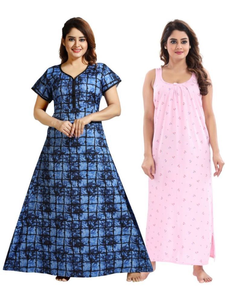     			INNER BEATS Multicolor Cotton Blend Women's Nightwear Nighty & Night Gowns ( Pack of 2 )