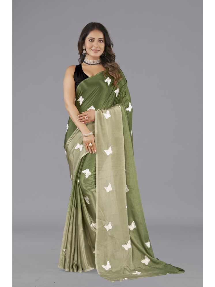     			JULEE Chiffon Embroidered Saree With Blouse Piece - Lime Green1 ( Pack of 1 )