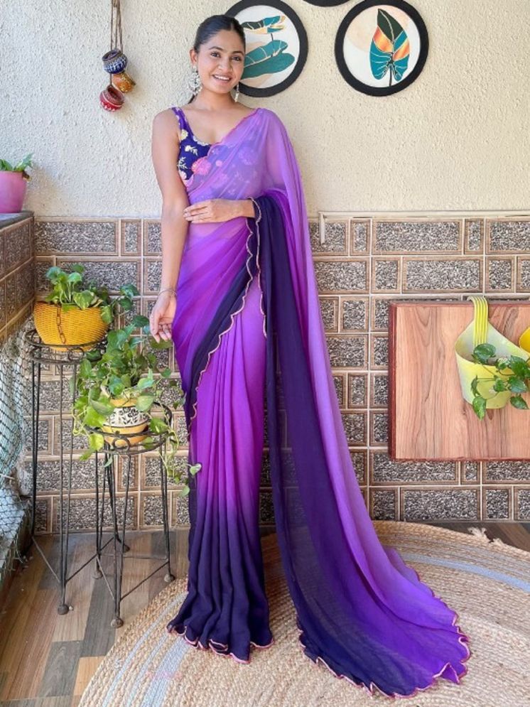     			JULEE Georgette Solid Saree With Blouse Piece - Purple ( Pack of 1 )