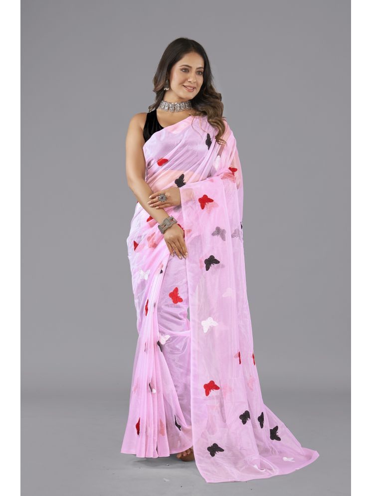     			JULEE Net Embroidered Saree With Blouse Piece - Pink ( Pack of 1 )