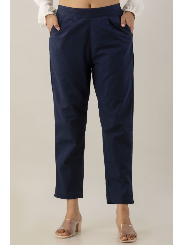     			Kohsh Navy Blue Cotton Regular Women's Cigarette Pants ( Pack of 1 )