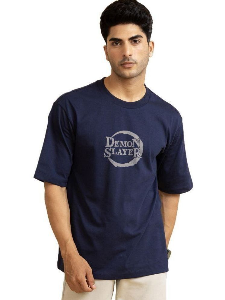     			Organic Chics 100% Cotton Oversized Fit Printed Half Sleeves Men's Round T-Shirt - Navy ( Pack of 1 )