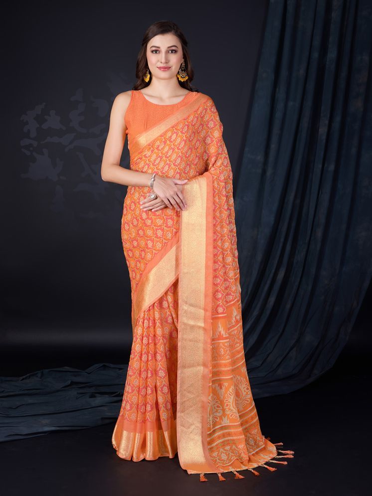     			Rekha Maniyar Chiffon Printed Saree With Blouse Piece - Orange ( Pack of 1 )