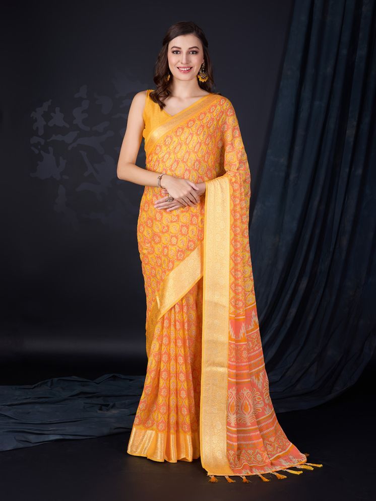     			Rekha Maniyar Chiffon Printed Saree With Blouse Piece - Yellow ( Pack of 1 )