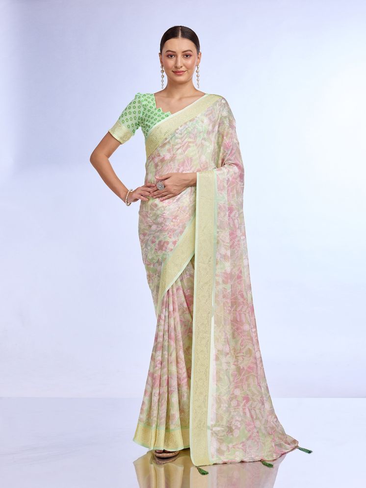     			Rekha Maniyar Georgette Printed Saree With Blouse Piece - Mint Green ( Pack of 1 )