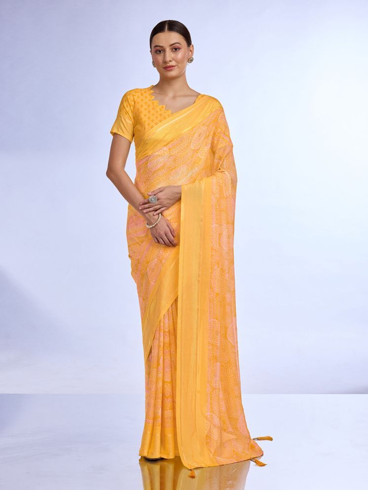     			Rekha Maniyar Georgette Printed Saree With Blouse Piece - Yellow ( Pack of 1 )