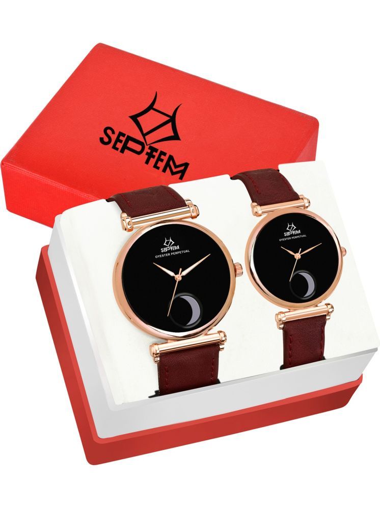     			Septem Black Leather Analog Womens Watch