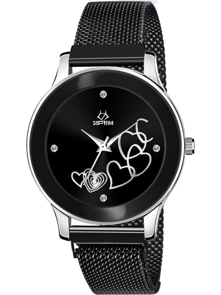     			Septem Black Stainless Steel Analog Womens Watch