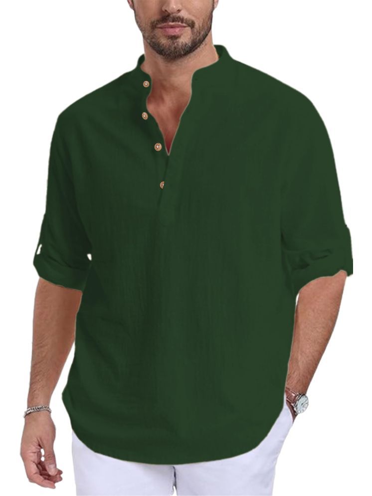     			Vida Loca Dark Green Cotton Blend Men's Shirt Style Kurta ( Pack of 1 )