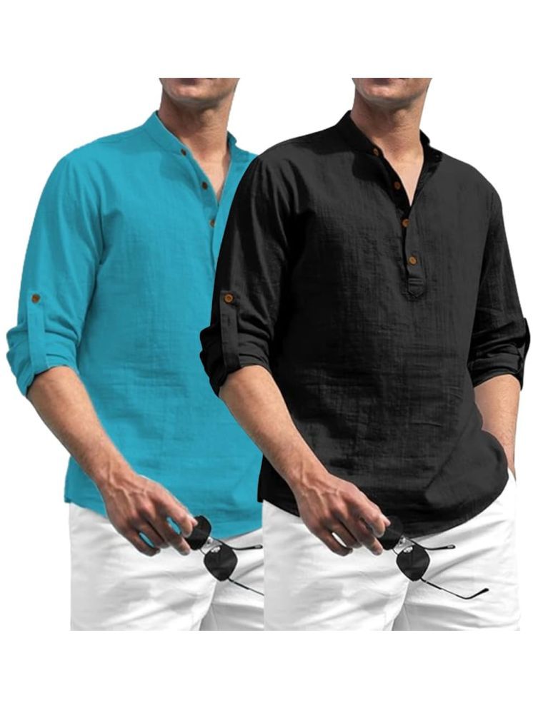     			Vida Loca Dark Green Cotton Blend Men's Shirt Style Kurta ( Pack of 2 )