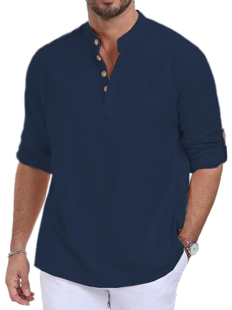     			Vida Loca Navy Blue Cotton Blend Men's Shirt Style Kurta ( Pack of 1 )