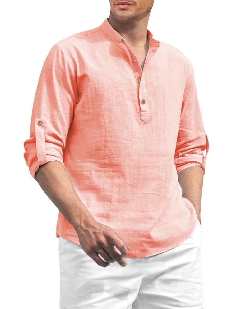     			Vida Loca Peach Cotton Blend Men's Shirt Style Kurta ( Pack of 1 )