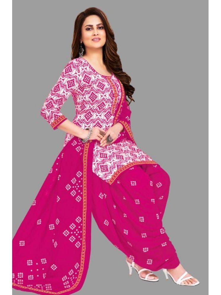     			shree jeenmata collection Unstitched Cotton Printed Dress Material - Pink ( Pack of 1 )