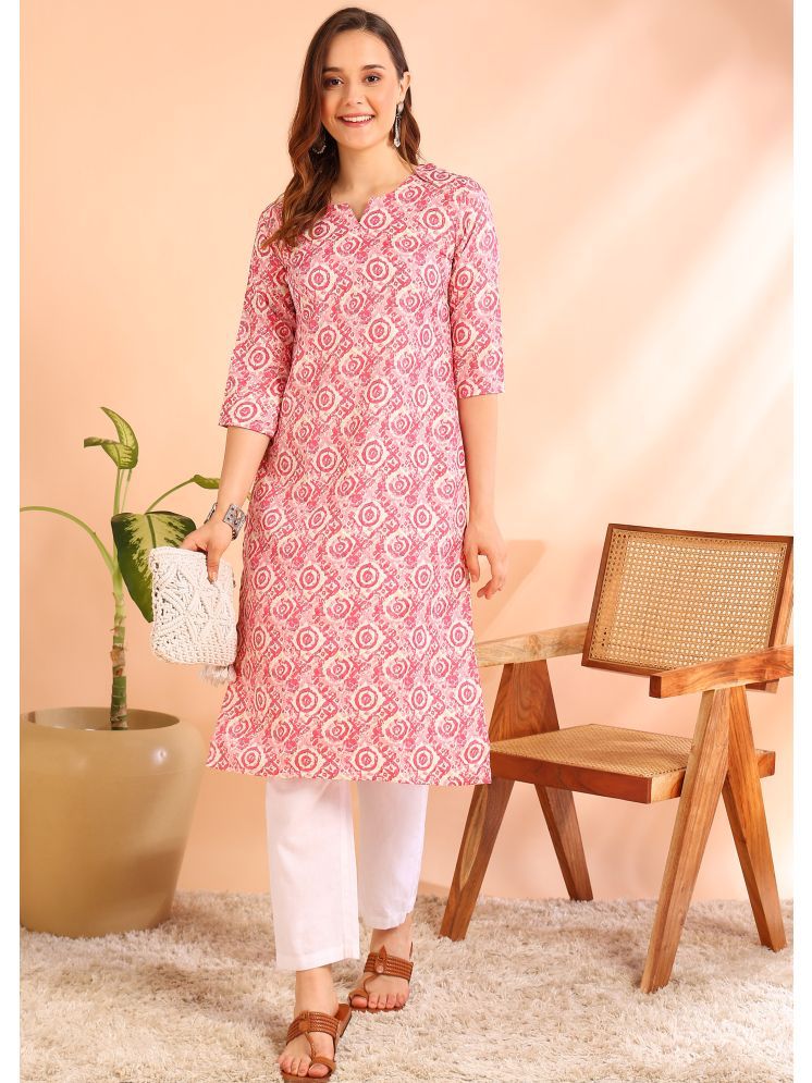     			DSK STUDIO Pack of 1 Viscose Printed Straight Women's Kurti - ( Pink )