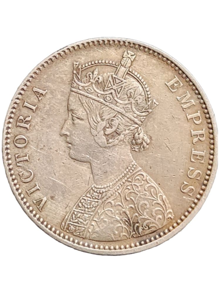     			Extremely Rare Silver 1877 One Rupee Dot Bombay Mint Victoria Empress British India Coin