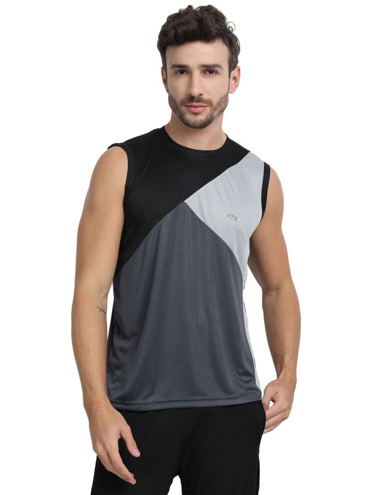     			FTX Polyester Regular Fit Colorblock Sleeveless Men's Round T-Shirt - Grey Melange ( Pack of 1 )