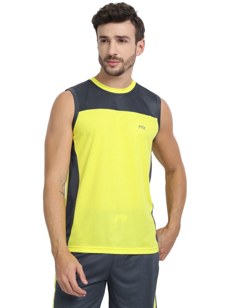     			FTX Polyester Regular Fit Colorblock Sleeveless Men's Round T-Shirt - Yellow ( Pack of 1 )