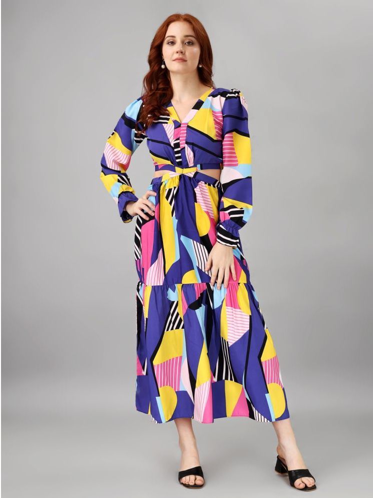     			Femvy Polyester Printed Ankle Length Women's Cut Out Dress - Multicolor ( Pack of 1 )