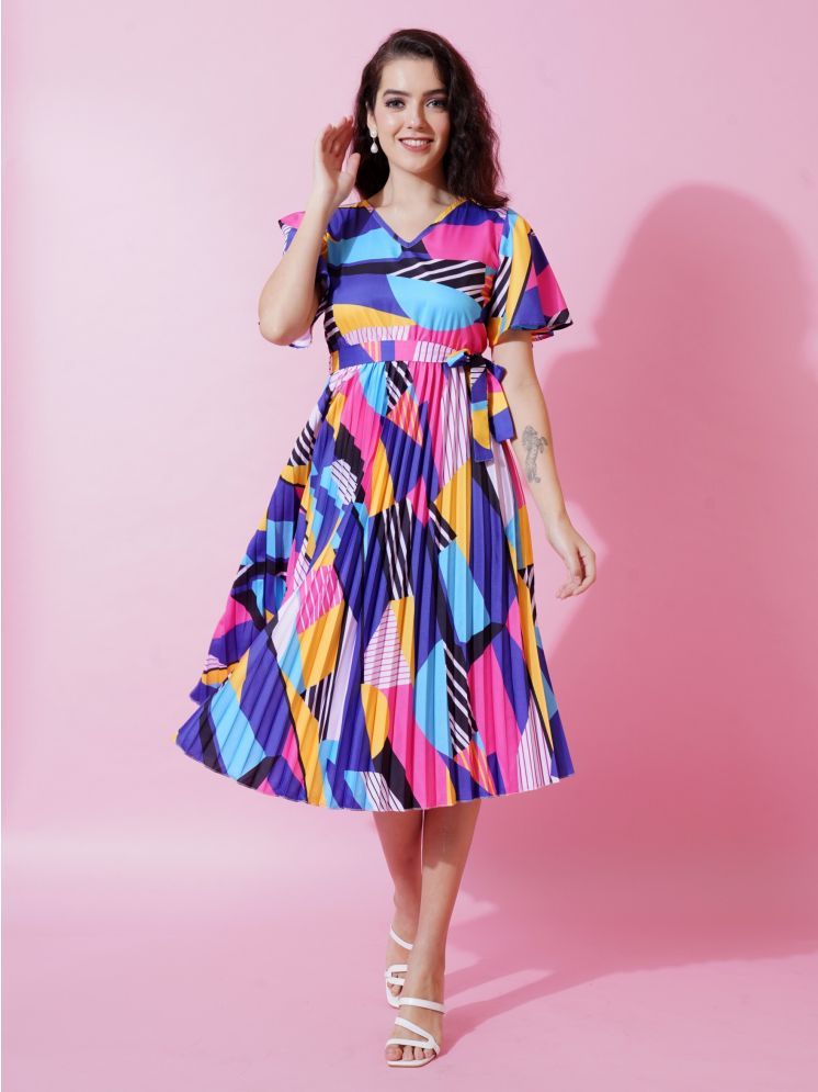     			Femvy Polyester Printed Knee Length Women's Fit & Flare Dress - Multi Color ( Pack of 1 )