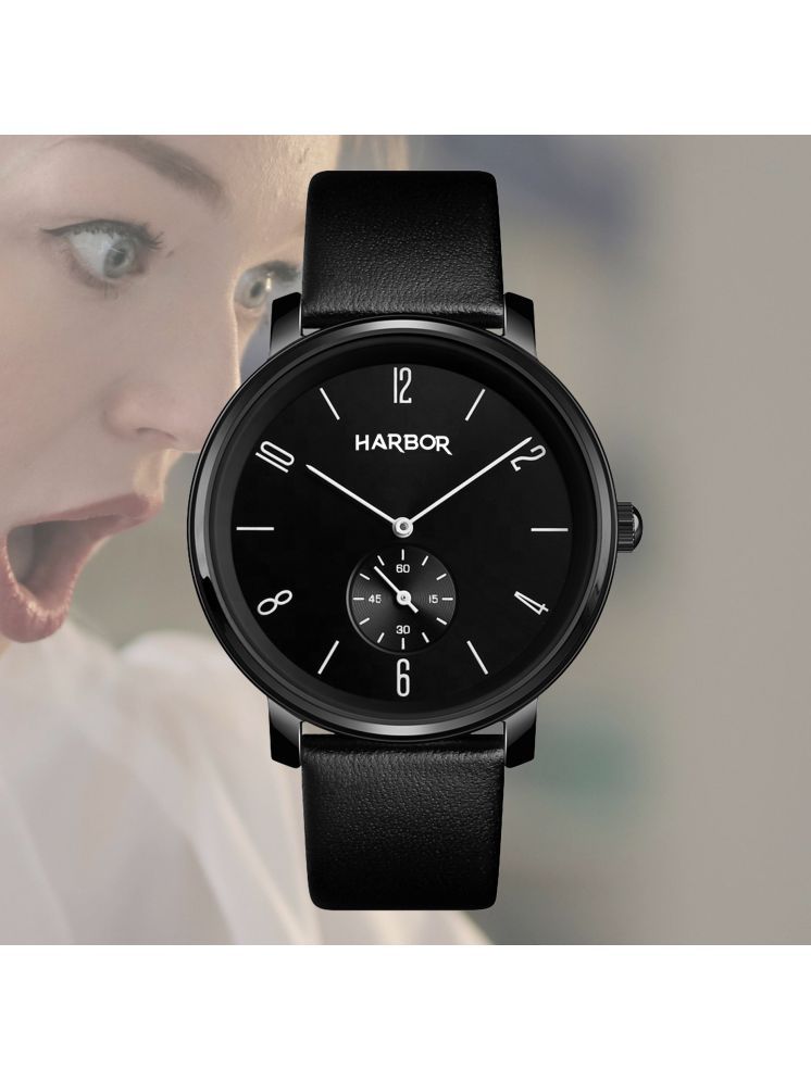     			Harbor Black Leather Analog Men's Watch