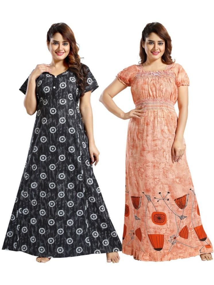     			INNER BEATS Multicolor Cotton Blend Women's Nightwear Nighty & Night Gowns ( Pack of 2 )