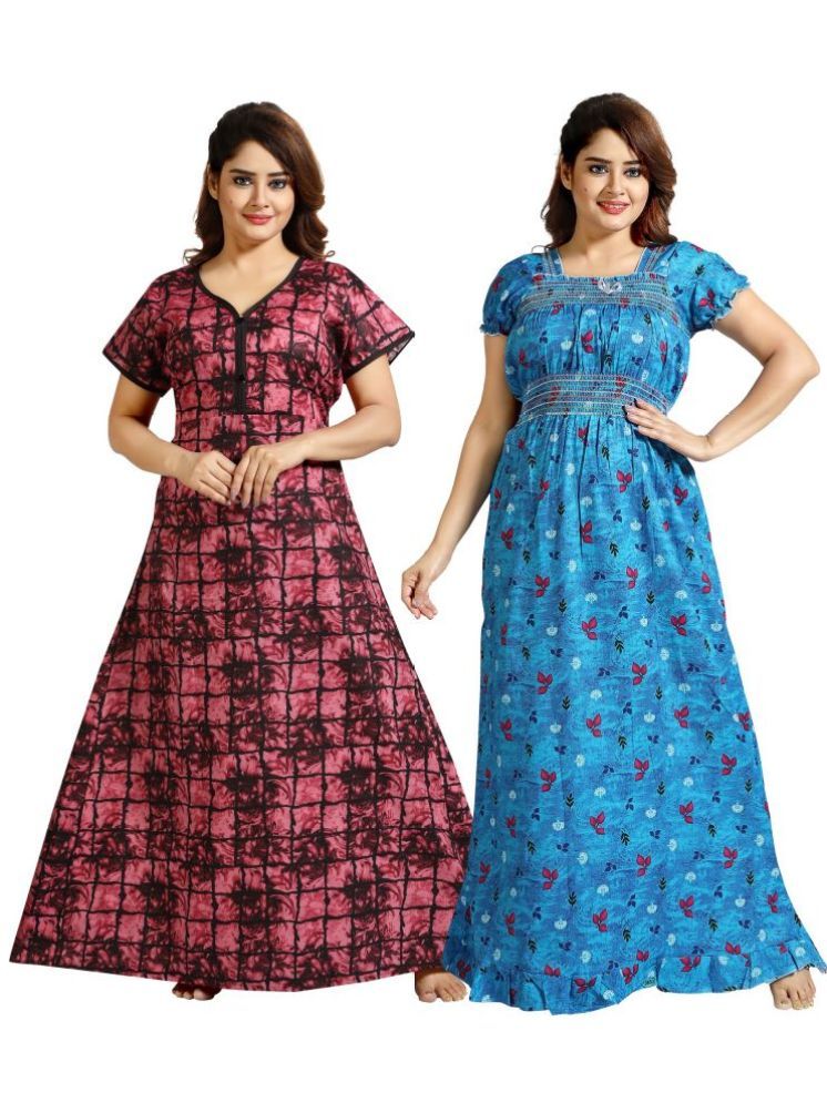     			INNER BEATS Multicolor Cotton Blend Women's Nightwear Nighty & Night Gowns ( Pack of 2 )